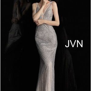 Jovani JVN62500 Silver and Nude Evening Gown